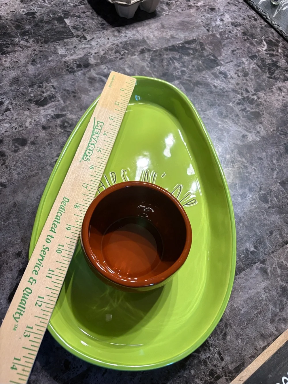 Rae Dunn Lime Green 'Chips N' Dip' Tray with Brown Dip Bowl